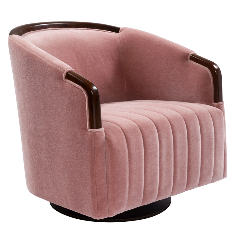Dossier de presse | 3701-01 - Communiqué de presse | Powell & Bonnell Launch 10 New Products - Powell & Bonnell - Produit - <p class="">Strand Swivel/Tilt Lounge Chair </p>  <p class=""><br></p>  <p class="">This upholstered lounge chair offers freedom of movement and exceptional comfort. Channel tufted seat detail with show-wood back and arm caps.</p> - Crédit photo : Margaret Mulligan 