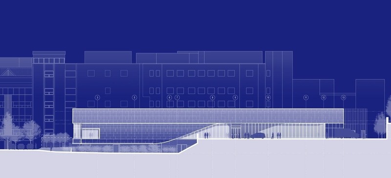 Press kit | 1456-08 - Press release | Huntington Hospital ED Reshapes Community Health Campus - CannonDesign - Commercial Architecture - Elevation for Huntington Hospital ED - Photo credit: CannonDesign