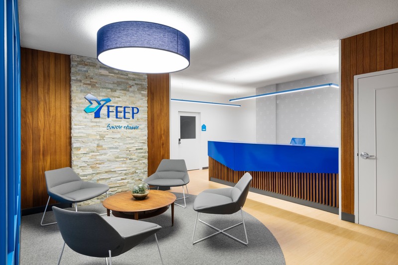 Press kit | 1299-04 - Press release | A bold transformation, a professional and innovative environment - Taktik design - Institutional Architecture -         <p class="">Reception Waiting Lounge and Reception Desk</p> - Photo credit: Maxime Brouillet