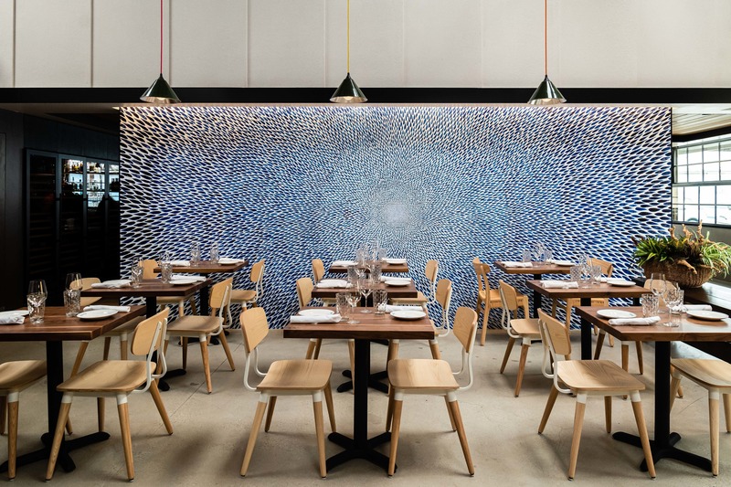 Press kit | 2757-10 - Press release | Montalba Architects Unveils New Hospitality Projects - Montalba Architects - Commercial Architecture - Designed by Montalba Architects to embrace the history of its location, the restaurant which is housed in a former art museum, spotlights a mural by Nathan Van Hook, senior creative director at Nike.<span></span> - Photo credit: Jim Sullivan