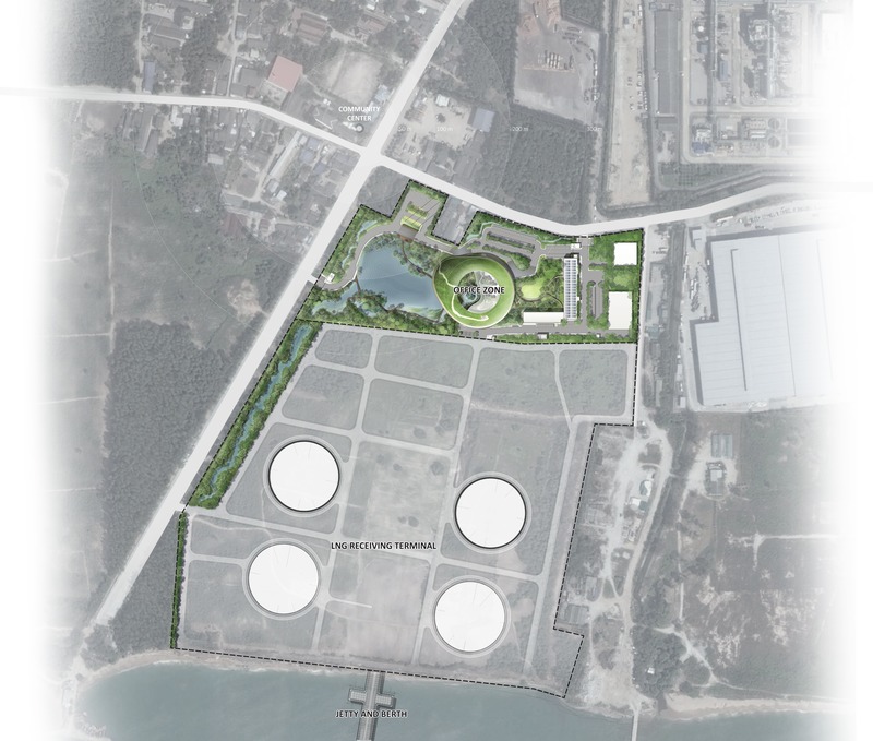 Press kit | 4015-01 - Press release | Nong Fab LNG Receiving Terminal - TK Studio Co.,Ltd. - Landscape Architecture -  Overall Masterplan - Photo credit: TK Studio, Google Earth