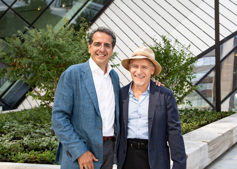 Press kit | 907-09 - Press release | ROM Welcome Project - Hariri Pontarini Architects - Institutional Architecture - Siamak Hariri and Ron Holbrook standing infront of planters on the Reed Family Plaza. - Photo credit: Hariri Pontarini Architects