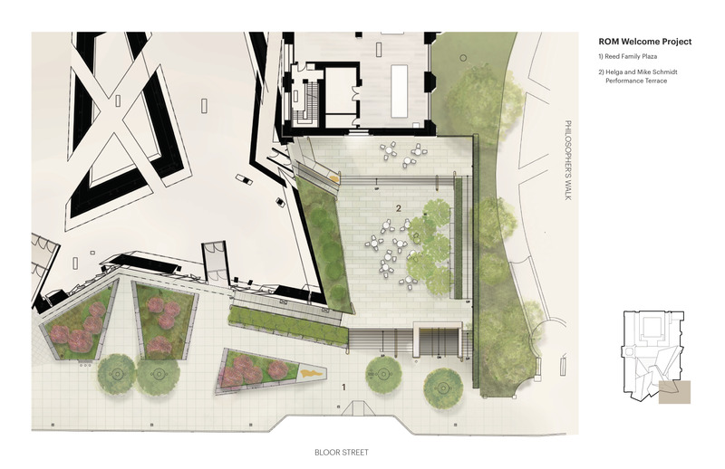 Press kit | 907-09 - Press release | ROM Welcome Project - Hariri Pontarini Architects - Institutional Architecture - Site Plan of the Helga and Mike Schmidt Performance Terrace and the Reed Family Plaza. - Photo credit: Hariri Pontarini Architects