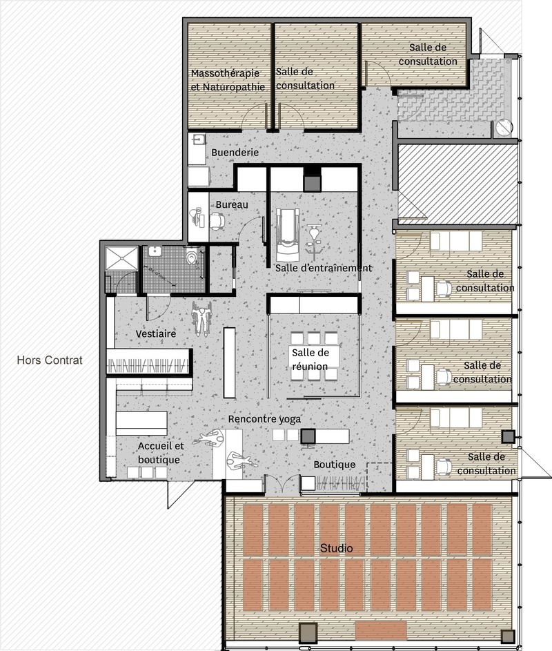 Dossier de presse | 1215-07 - Communiqué de presse | Centre de bien-être Évolution - ISSASTUDIO - Design d’intérieur commercial - Plan d'aménagement - Crédit photo : ISSADESIGN