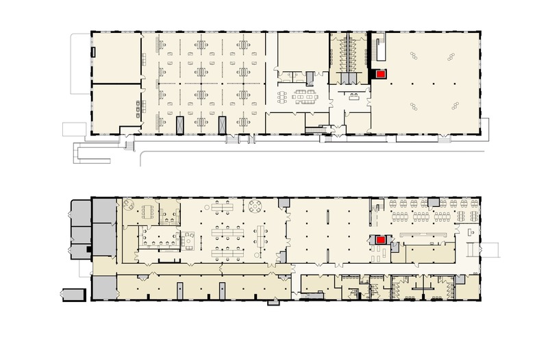 Dossier de presse | 1204-10 - Communiqué de presse | LMCC’s Arts Center Opens on Historic Governors Island - Pei Cobb Freed & Partners - Architecture institutionnelle - Plans of ground level (bottom) and second level (top) - Crédit photo :  Pei Cobb Freed &amp; Partners 