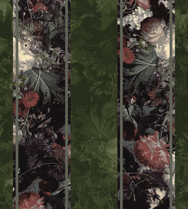 Dossier de presse | 3279-06 - Communiqué de presse | FEATHR and Artist Magnus Gjoen Collaborate on New Wallpaper Collection - FEATHR - Produit - No Use Crying for Roses When Forests are Burning in Jade - Crédit photo : FEATHR/Magnus Gjoen
