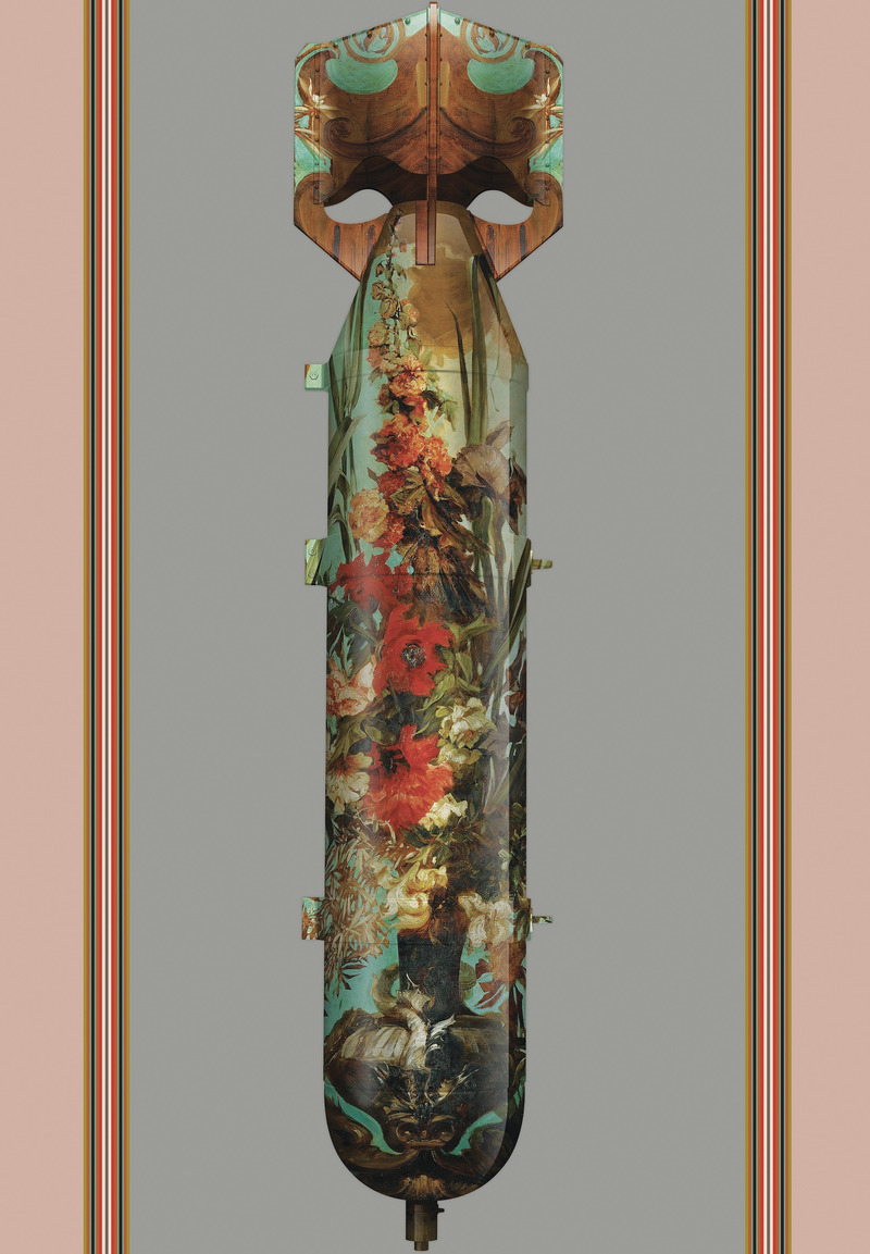 Dossier de presse | 3279-06 - Communiqué de presse | FEATHR and Artist Magnus Gjoen Collaborate on New Wallpaper Collection - FEATHR - Produit - Flower Bomb in Pewter - Crédit photo : FEATHR/Magnus Gjoen