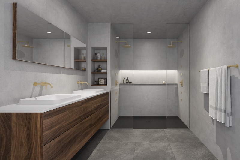 Press kit | 2342-07 - Press release | FEEL the difference: WETSTYLE’s collection of customizable shower bases lay textured luxury at your feet - WETSTYLE - Industrial Design -  Shower base FEEL - Black Slate  - Photo credit: WETSTYLE