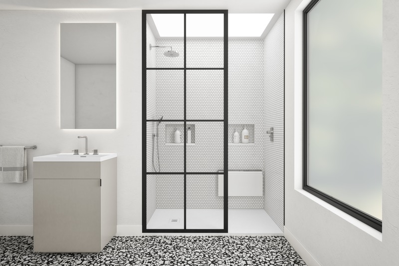 Press kit | 2342-07 - Press release | FEEL the difference: WETSTYLE’s collection of customizable shower bases lay textured luxury at your feet - WETSTYLE - Industrial Design -  Shower base FEEL - White Concrete  - Photo credit: WETSTYLE