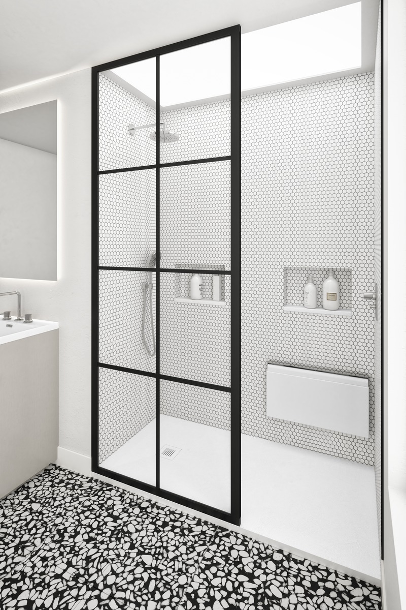Press kit | 2342-07 - Press release | FEEL the difference: WETSTYLE’s collection of customizable shower bases lay textured luxury at your feet - WETSTYLE - Industrial Design -  Shower base FEEL - White Concrete - Photo credit:  WETSTYLE 