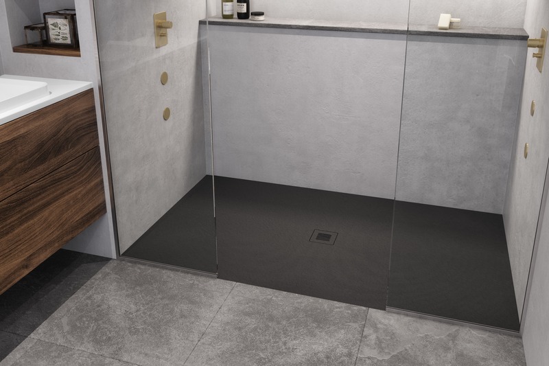 Press kit | 2342-07 - Press release | FEEL the difference: WETSTYLE’s collection of customizable shower bases lay textured luxury at your feet - WETSTYLE - Industrial Design -  Shower base FEEL - Black Slate   - Photo credit: WETSTYLE