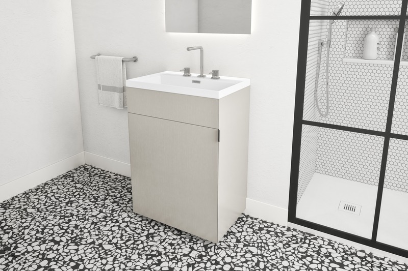 Press kit | 2342-06 - Press release | Relaxation Redefined - WETSTYLE’S fresh new Collections are what Dreams are Made of - WETSTYLE - Industrial Design -  STELLÉ pedestal (Oak Stone Harbour Grey) + LAB Drop-in Lavatory  - Photo credit: WETSTYLE