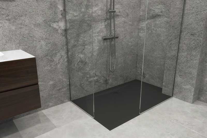 Press kit | 2342-07 - Press release | FEEL the difference: WETSTYLE’s collection of customizable shower bases lay textured luxury at your feet - WETSTYLE - Industrial Design - Shower base FEEL - Black Slate   - Photo credit: WETSTYLE