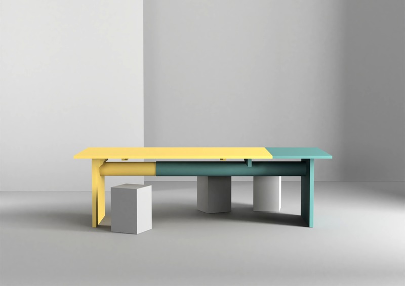 Dossier de presse | 2704-10 - Communiqué de presse | Pure Talents Contest 2020: 20 ideas for the lifestyles of tomorrow - imm cologne 2020, Koelnmesse GmbH - Évènement + Exposition - <p>PIPE-LINE by Peter Otto Vosding</p><p><br></p><p>PIPE-LINE is an extending table whose mechanism serves as the central design feature. Two pipes flow into each other akin to a telescopic rod and function simultaneously as the extending mechanism and frame. The visible screws in the sides and the demonstrative display of all the functional parts make PIPE-LINE a unique extending table. The colouring indicates the table’s function and highlights the parts to be moved.</p> - Crédit photo : Peter Otto Vosding; Koelnmesse