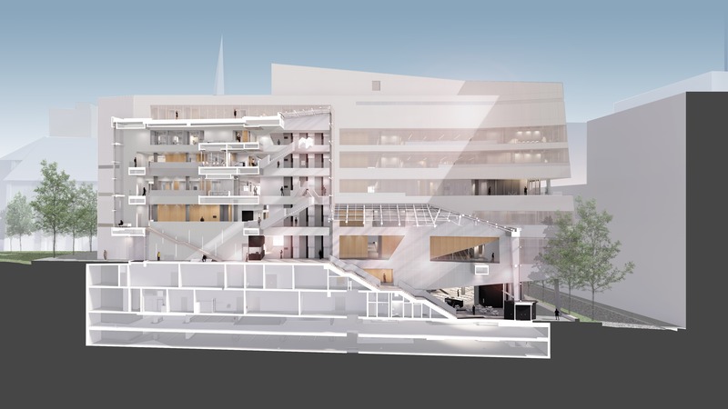 Press kit | 952-25 - Press release | A New Downtown Building for HEC Montréal - Provencher_Roy - Institutional Architecture - Longitudinal Section, North – South - Photo credit: Provencher_Roy