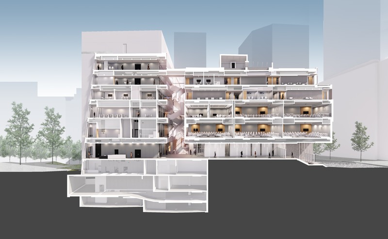 Press kit | 952-25 - Press release | A New Downtown Building for HEC Montréal - Provencher_Roy - Institutional Architecture - Transversal Section, East – West - Photo credit: Provencher_Roy