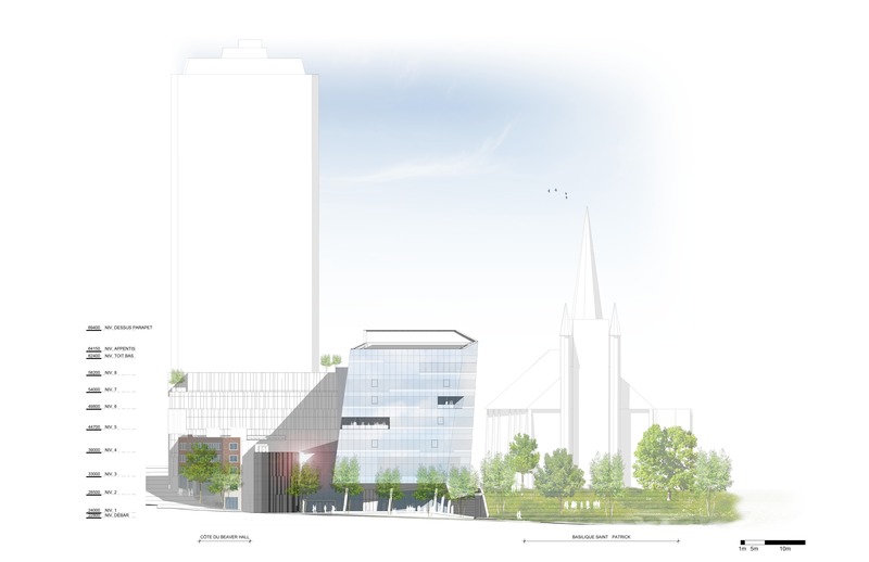 Press kit | 952-25 - Press release | A New Downtown Building for HEC Montréal - Provencher_Roy - Institutional Architecture - Elevation – De La Gauchetière Street - Photo credit: Provencher_Roy