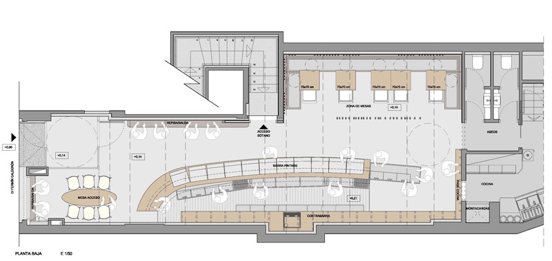 Dossier de presse | 3724-05 - Communiqué de presse | Txalupa Gastroleku Restaurant - EL EQUIPO CREATIVO - Design d’intérieur commercial - Ground Floor Plan - Crédit photo : El Equipo Creativo