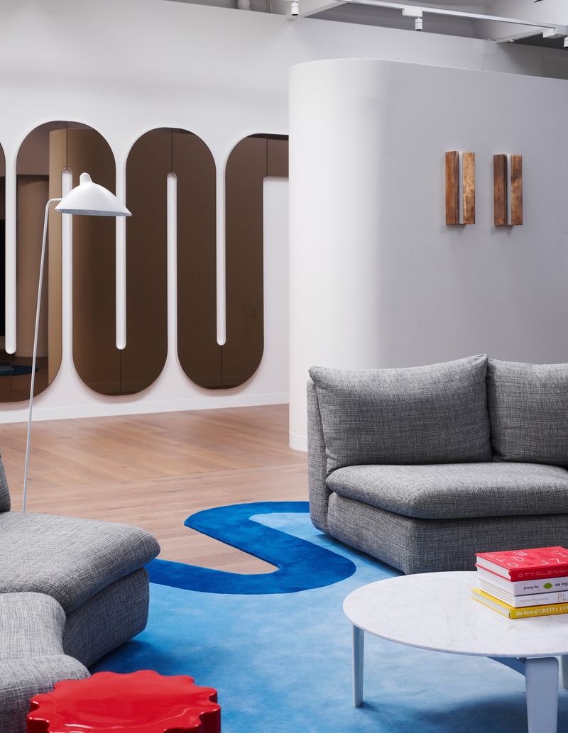 Press kit | 4638-01 - Press release | One Wellington - K.P.D.O. - Residential Interior Design - Bold motifs in soft geometric forms and contrasts in materiality suggest the overarching Architectural gesture of the final building's form. - Photo credit: Anson Smart 