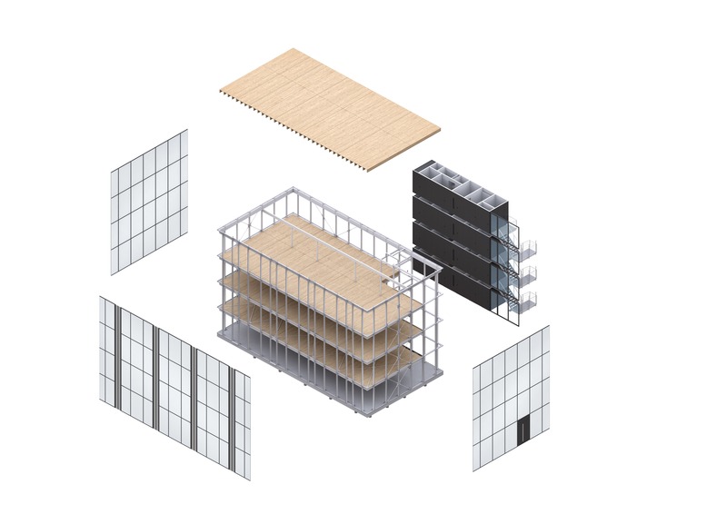 Dossier de presse | 3571-02 - Communiqué de presse | Building d(emountable) - cepezed - Architecture industrielle - exploded view - Crédit photo : cepezed