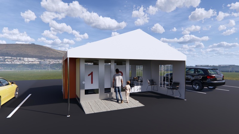 Dossier de presse | 1456-05 - Communiqué de presse | CannonDesign Creates Modular, Walk-in Booth Design for Coronavirus Testing - CannonDesign - Design d’intérieur commercial - Crédit photo : CannonDesign