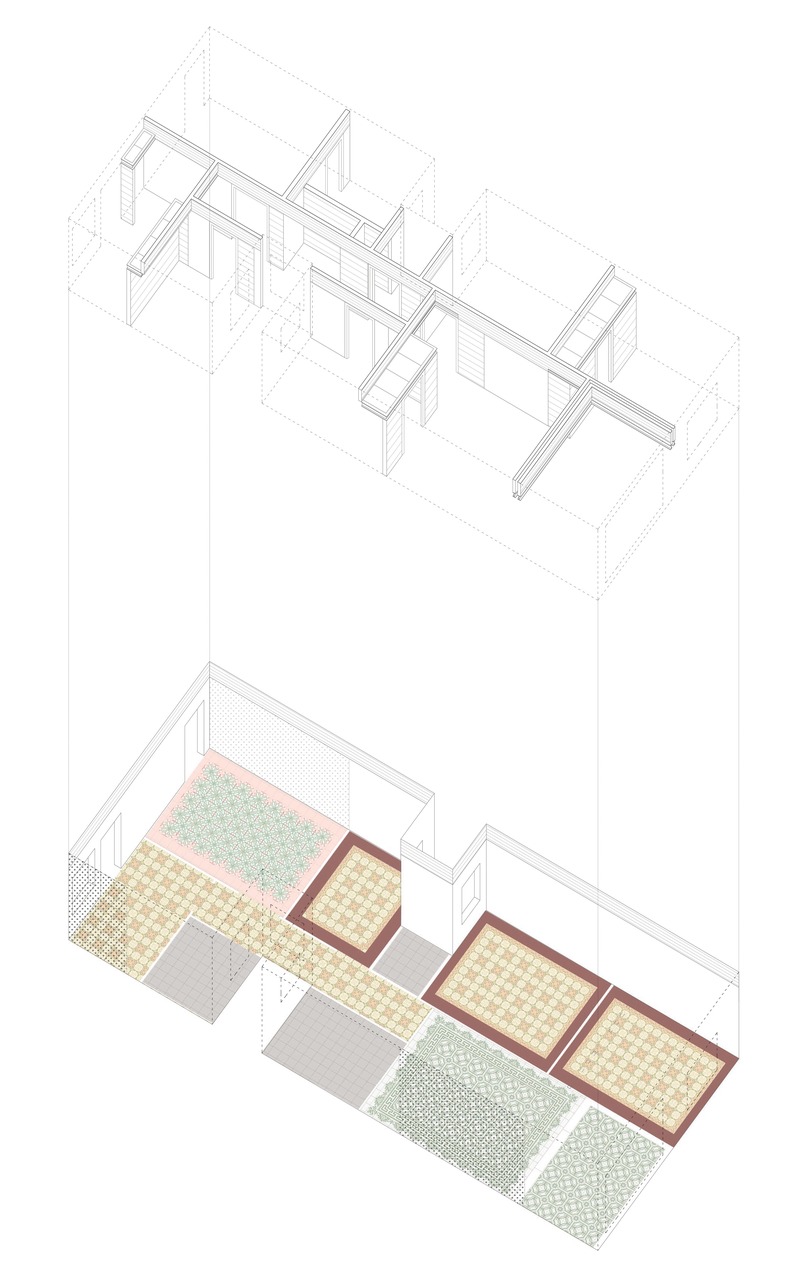 Dossier de presse | 4477-01 - Communiqué de presse | Vallirana 47. Hybrid superposition - vora - Design d’intérieur résidentiel - Axonometry. Typical floor. - Crédit photo : vora