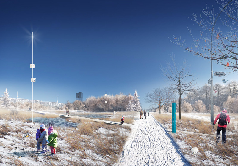 Dossier de presse | 2366-04 - Communiqué de presse | Un Corridor de biodiversité pour Montréal - civiliti, LAND Italia, Table Architecture, Biodiversité Conseil - Architecture de paysage - Perspective hivernale, Parc Philippe-Laheurte  <br> - Crédit photo : civiliti, LAND Italia, Table Architecture, Biodiversité Conseil 