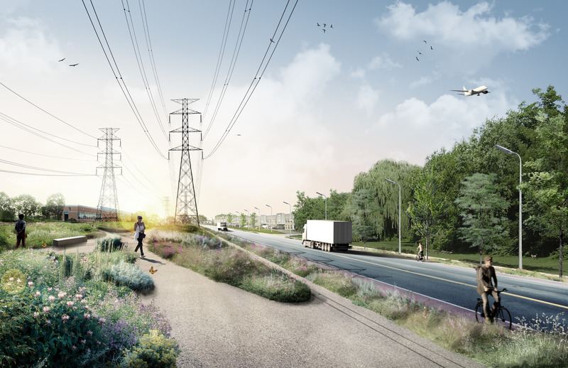 Dossier de presse | 2366-04 - Communiqué de presse | Un Corridor de biodiversité pour Montréal - civiliti, LAND Italia, Table Architecture, Biodiversité Conseil - Architecture de paysage -  Perspective, boulevard Poirier   - Crédit photo : civiliti, LAND Italia, Table Architecture, Biodiversité Conseil 