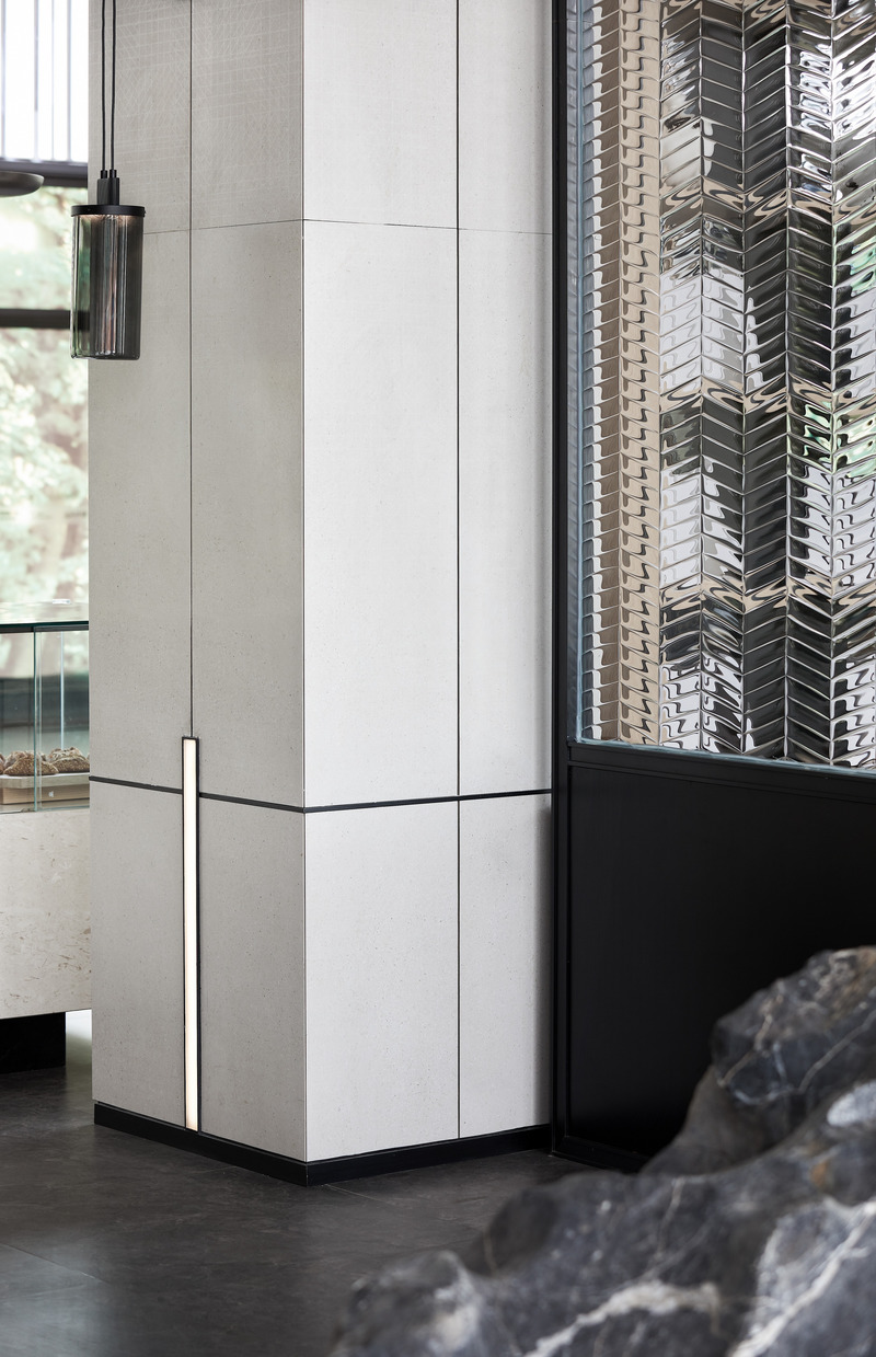 Press kit | 3768-01 - Press release | Yueshan Mansion, Serene Existence in Urban Forest - H DESIGN & EVERBON GROUP - Real Estate - A corner filled with textured geometric lines - Photo credit: <p class="">Xiahou Quansheng</p>