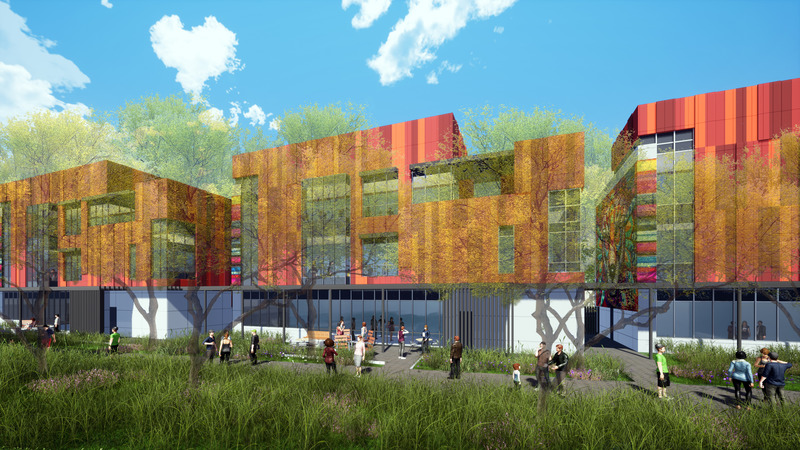 Press kit | 1456-13 - Press release | LAC+USC Restorative Care Village Will Provide Needed Resources for LA County’s Most Vulnerable Residents - CannonDesign - Urban Design - Inside Courtyard - Photo credit: CannonDesign