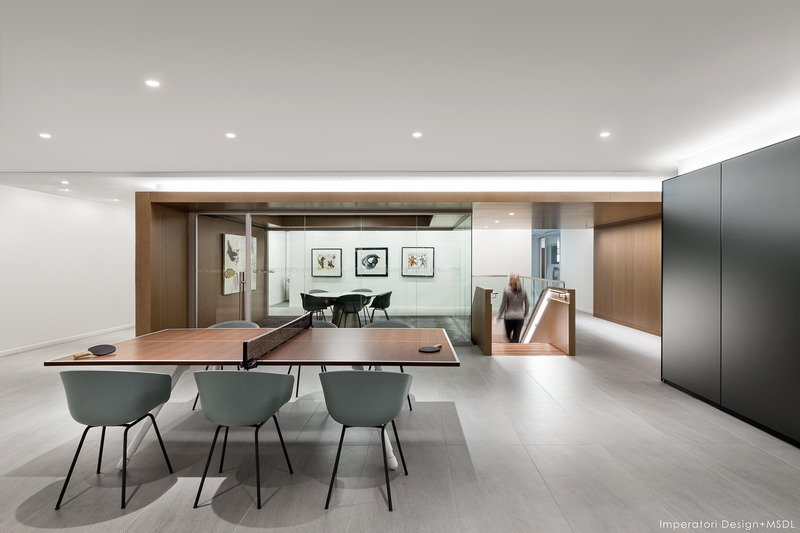 Press kit | 2403-02 - Press release | Raising The Bar - Imperatori Design | Menkès Shooner Dagenais LeTourneux Architectes - Commercial Interior Design - <p class="">Ping pong meeting table</p> - Photo credit: Stéphane Brügger