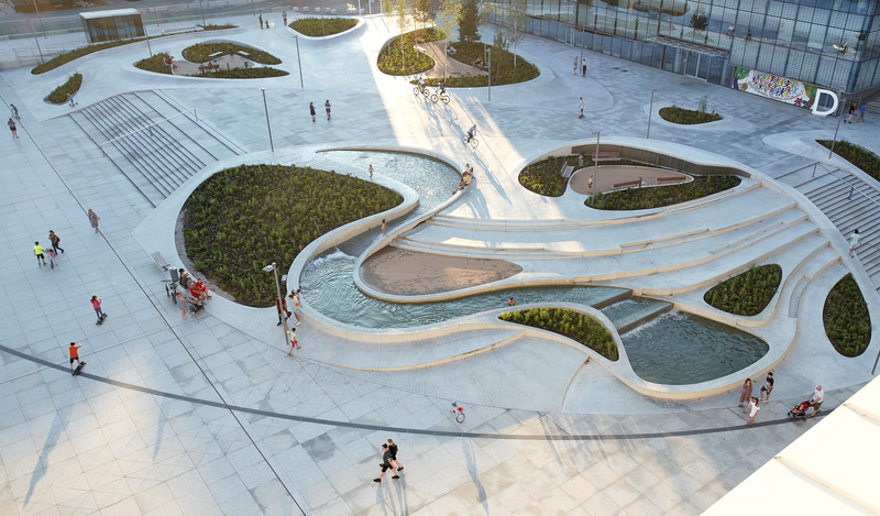 Dossier de presse | 2193-02 - Communiqué de presse | V-PLAZA – Urban Development - 3deluxe - Design urbain -  The structuring gives rise not only to pathways, but also to natural islands, which are enlivened in different ways. - Crédit photo : Norbert Tukaj