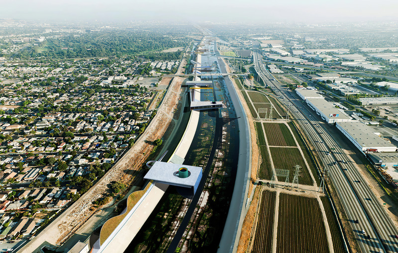 Dossier de presse | 5301-02 - Communiqué de presse | LA River - Ballman Khapalova - Design urbain - Aerial View at the Edison Right of Way, Long Beach - Crédit photo : Lane Barden