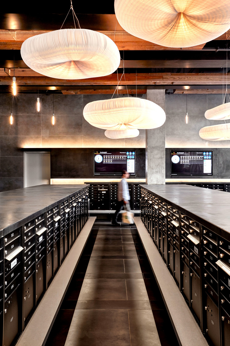 Press kit | 1177-09 - Press release | Rheingold Bushwick - Ceramiche Refin - Residential Interior Design - Main Lobby - Mailboxes - Photo credit: Garrett Rowland