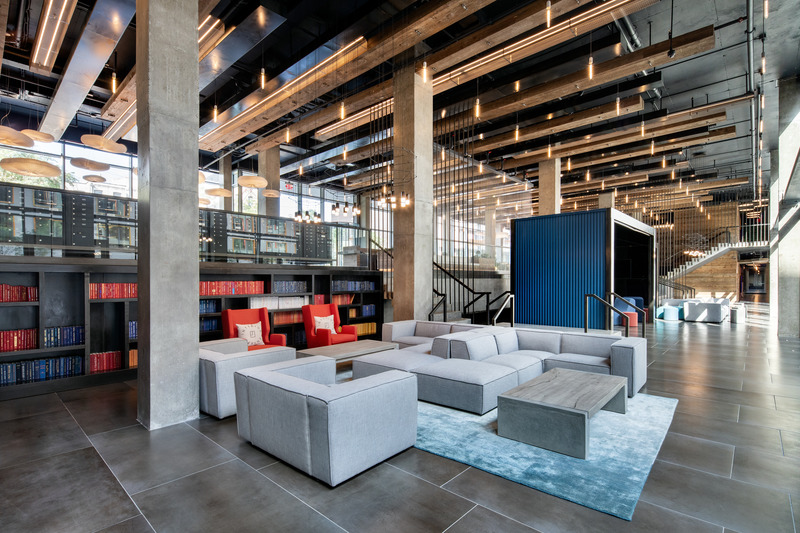 Press kit | 1177-09 - Press release | Rheingold Bushwick - Ceramiche Refin - Residential Interior Design - Main Lobby - Lower Lounge - Photo credit: Mark Travis 