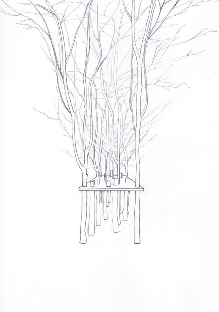 Press kit | 962-01 - Press release | The fantasies of Charles, his table and his guests - Charles Kaisin - Product - La table arbre surréaliste - Dessin