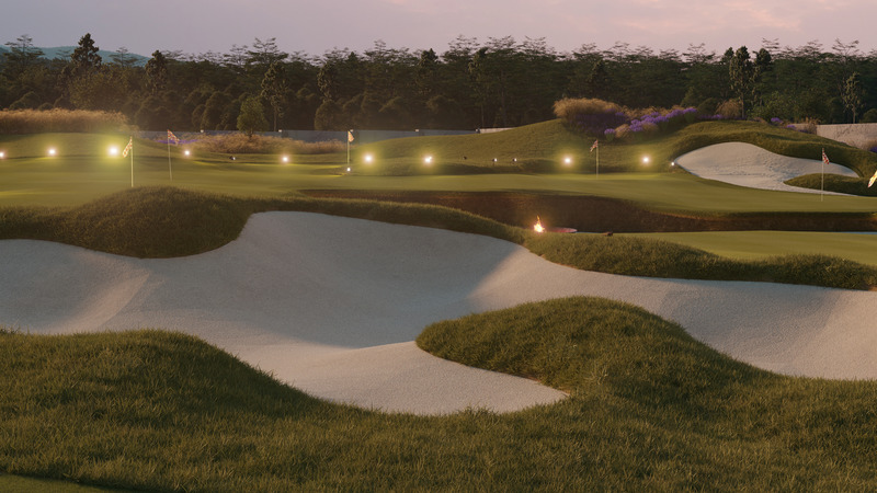 Dossier de presse | 5512-01 - Communiqué de presse | Pizá Golf’s Private Collection Offers State-of-the-Art Golf Practice Facilities with Wellness and Togetherness - Pizá Golf - Architecture de paysage - Elevation Changes Provide Perfect Practice. Day or Night. - Crédit photo : Andrew Harris 