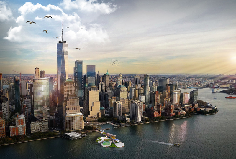 Dossier de presse | 2193-04 - Communiqué de presse | #WeThePlanet Campus - 3deluxe - Architecture commerciale - By creating a floating natural biotope, the WTP platform extends the tightly packed land area that is Manhattan by an extra piece of greenery.<span></span> - Crédit photo : © by 3deluxe
