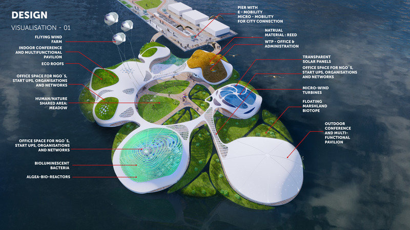 Dossier de presse | 2193-04 - Communiqué de presse | #WeThePlanet Campus - 3deluxe - Architecture commerciale - The most salient aspect of this building idea is that of the floating marshland biotopes. - Crédit photo : © by 3deluxe