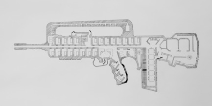 Press kit | 985-01 - Press release | Aérial - Baptiste Debombourg - Art - Tradition of Excellence XI -Famas-F1-, drawing, frame, pencil on vinci paper 45x100cm