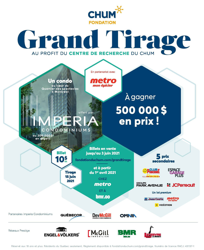Dossier de presse | 2056-07 - Communiqué de presse | Québecor, DevMcGill (division de Cogir) et OMNIA Technologies, fiers partenaires du Grand Tirage de la Fondation du CHUM au profit du Centre de recherche du CHUM - Cogir Immobilier - Concours - Grand Tirage CHUM - Crédit photo : Imperia Condominiums