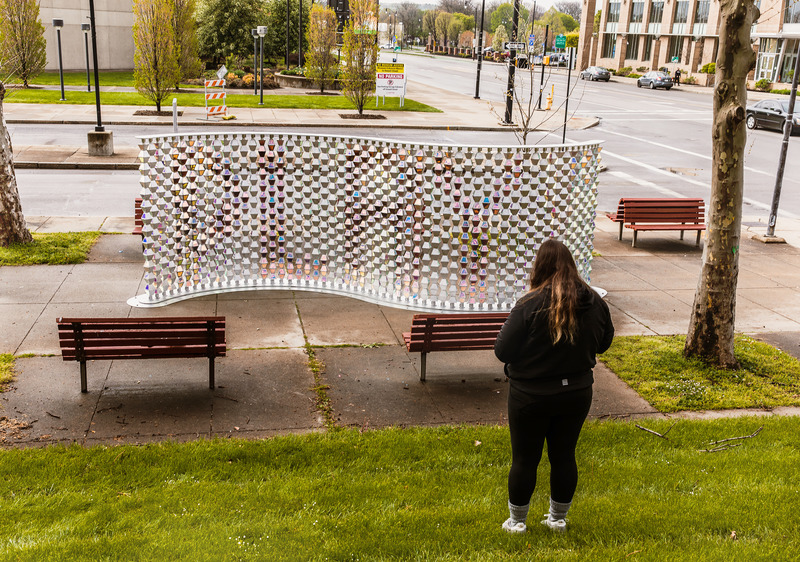 Press kit | 5595-02 - Press release | Ripple - The Urban Conga - Urban Design - Pixelated images and words can be drawn by rotating the individual pixels. You can see the word PLAY spelled out in this image.  - Photo credit: Savannah Lauren