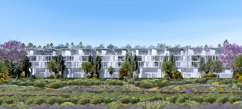 Press kit | 1136-08 - Press release | Domaine de l'Anse Sauvage: Towards an Architecture of Link and Interdependence - Philippe Barriere Collective - Residential Architecture -   Building A (NNE facade)  - Photo credit:   Philippe Barriere Collective (Mamary Coulibaly, Farouk Dine, Mohamed Yahmadi, Philippe Barriere)  