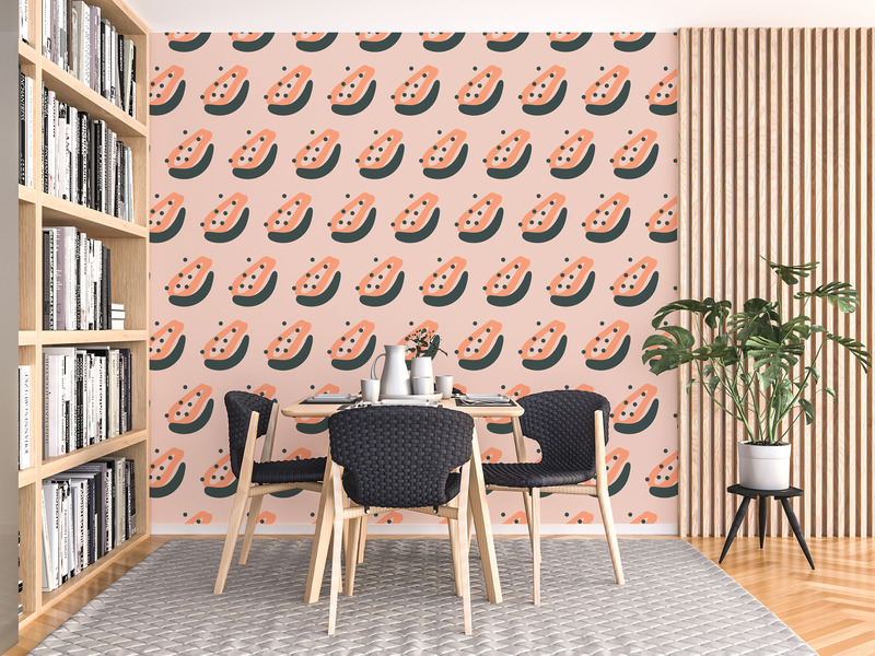 Dossier de presse | 5619-01 - Communiqué de presse | MERAKI : une nouvelle tapisserie adhésive signée par des artistes et designers du Québec - Pigment Design - Design d’intérieur résidentiel - <p> Papaya </p><p>Choix de couleur : beige / corail / vert </p><p style="">Collaboration Marish Papaya </p> - Crédit photo : MERAKI