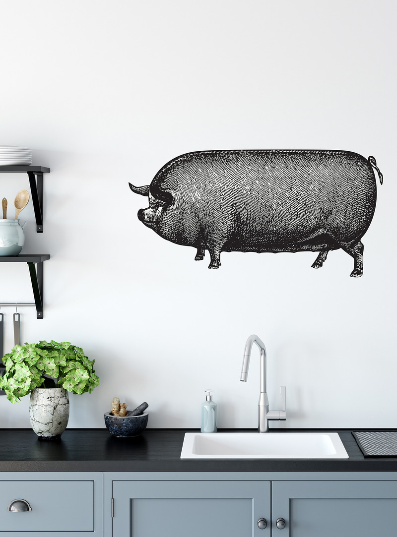 Dossier de presse | 5619-01 - Communiqué de presse | MERAKI : une nouvelle tapisserie adhésive signée par des artistes et designers du Québec - Pigment Design - Design d’intérieur résidentiel - <p> Cochon tout long </p><p>Choix de couleur : noir et blanc </p> - Crédit photo : MERAKI