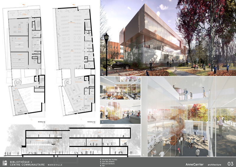 Dossier de presse | 2263-05 - Communiqué de presse | Marieville célèbre son passé en misant sur le futur - Anne Carrier Architectes - Architecture institutionnelle - Planche 3 (2e étape du concours) - Crédit photo :  ACA  