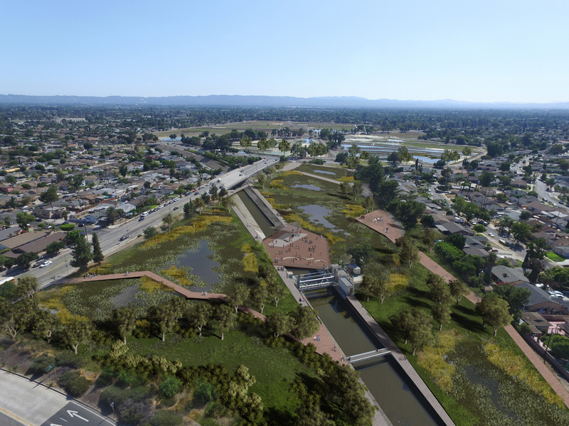 Dossier de presse | 5650-01 - Communiqué de presse | Prestigious International Honors for Innovative, Inclusive Upper Los Angeles River Plan - Studio-MLA - Architecture de paysage - Pacoima Spreading Grounds, a proposed project site for Upper Los Angeles River and Tributaries Revitalization Plan (ULART), creating a comprehensive framework with 300-plus project site opportunities for the Upper Los Angeles River and its tributaries. - Crédit photo :  Studio-MLA and MRCA 