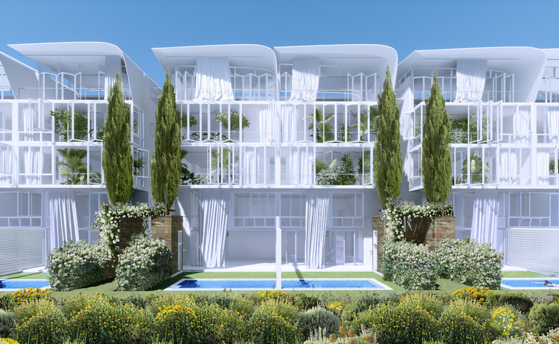 Press kit | 1136-08 - Press release | Domaine de l'Anse Sauvage: Towards an Architecture of Link and Interdependence - Philippe Barriere Collective - Residential Architecture - Building A - Typical Bloc -NNE façade - (Direct view on the bay) - Photo credit:  Philippe Barriere Collective (Mamary Coulibaly, Farouk Dine, Mohamed Yahmadi, Philippe Barriere) 