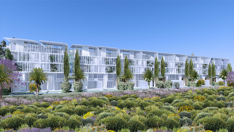 Press kit | 1136-08 - Press release | Domaine de l'Anse Sauvage: Towards an Architecture of Link and Interdependence - Philippe Barriere Collective - Residential Architecture - Building A - Typical Bloc -NNE façade - (Direct view on the bay) - Photo credit: Philippe Barriere Collective (Mamary Coulibaly, Farouk Dine, Mohamed Yahmadi, Philippe Barriere)