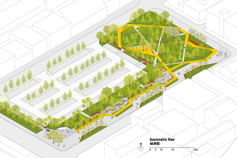 Dossier de presse | 5714-01 - Communiqué de presse | Songzhuang Micro Community Park - Crossboundaries - Architecture de paysage - Axonometric View<br> - Crédit photo : Crossboundaries